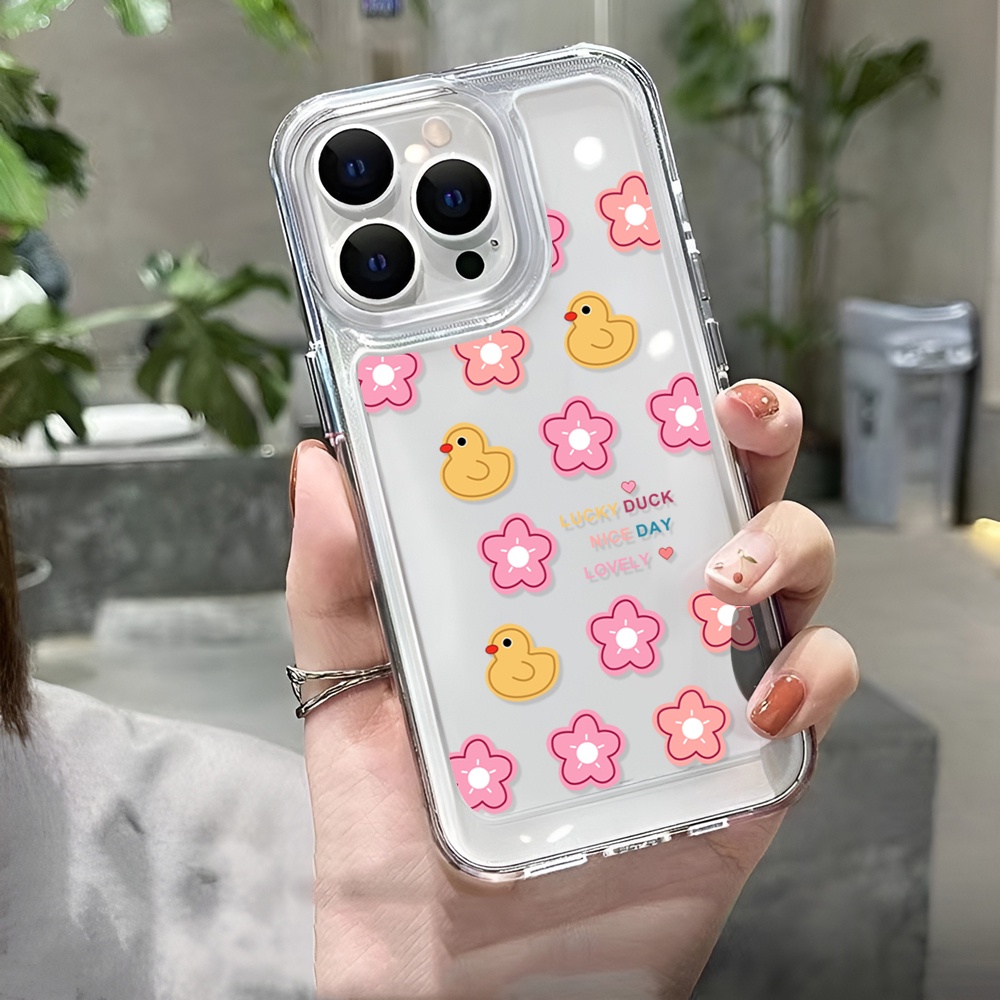 Ốp Điện Thoại Trong Suốt Hình Chú Vịt Và Hoa Cho iphone 14 Pro Max Plus 13 11 12 7Plus X XR XS Max 7 8 SE 2020