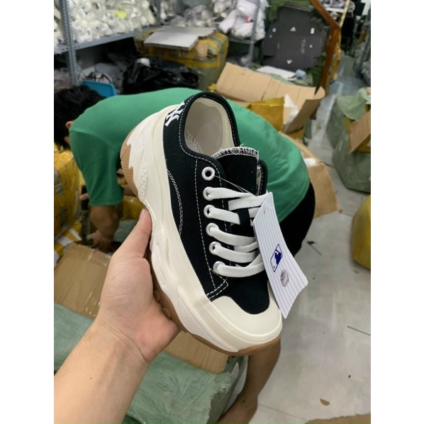 Giày thể thao sneaker Mlb Chunky high trắng đen đế nâu cổ thấp ảnh thật tự chụp