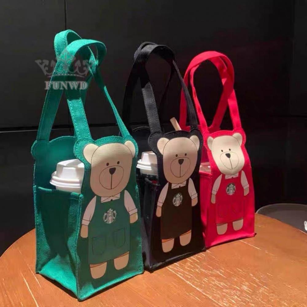Starbucks Túi Tote Vải Canvas Đựng Bình Nước In Hình Gấu Dễ Thương