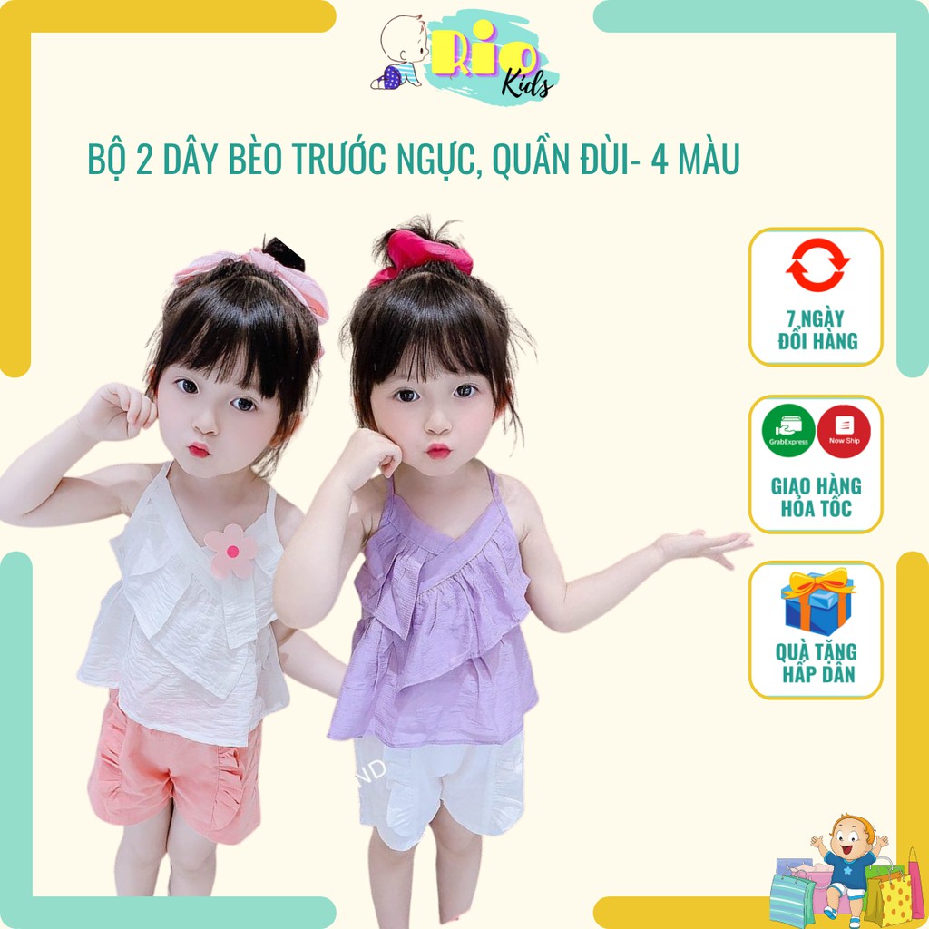 Bộ áo 2 dây bèo ngực quần đùi phong cách Hàn Quốc đáng yêu cho bé gái từ 7-17kg mặc ở nhà, đi chơi, đi học - Riokids AD2