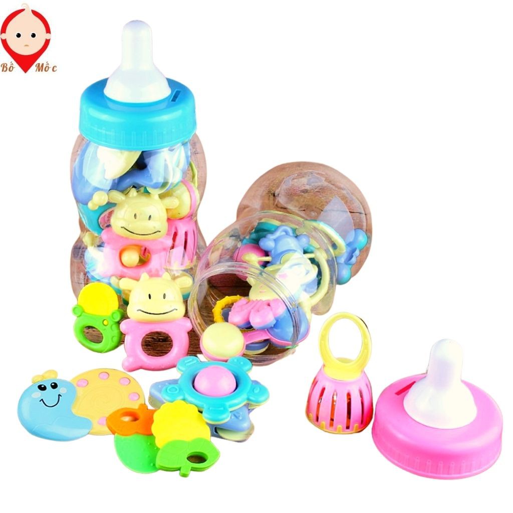 Đồ Chơi Xúc Xắc Lục Lạc - Bình Sữa Baby Toys 9 Món Cao Cấp Cho Bé Yêu - Shop Bố Mốc