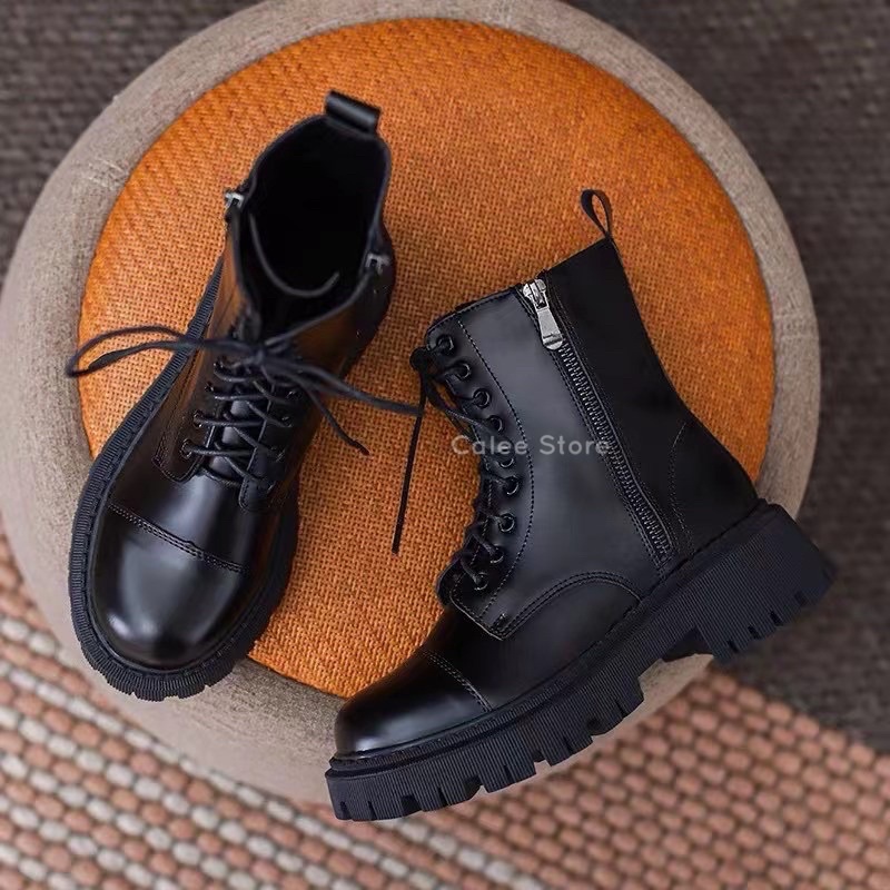 ẢNH THẬT CÓ SẴN MỚI VỀ Giày Combat Boots Bốt cổ ôm có khóa kéo da cực đẹp hàng cao cấp đế 5cm 5p fullbox hà nội