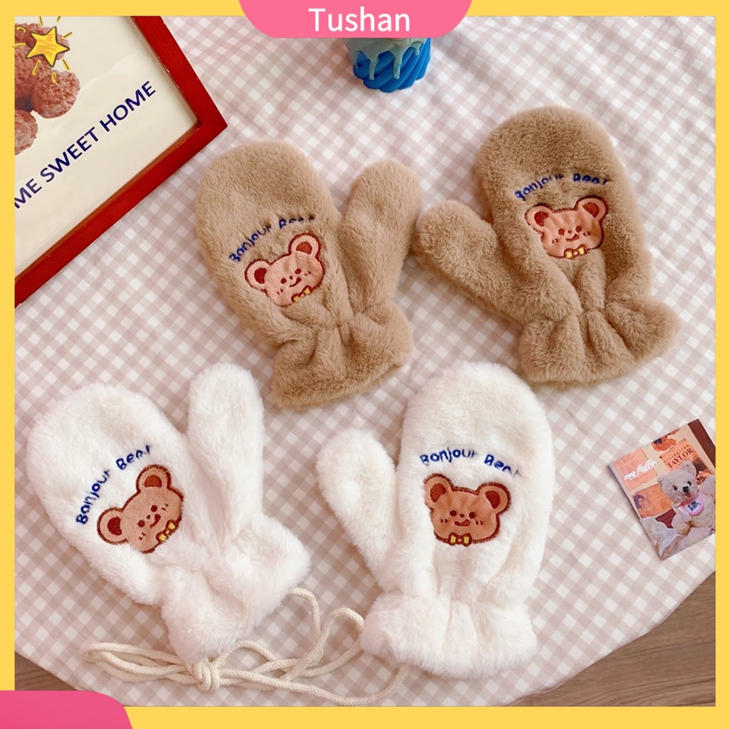 Găng tay mùa đông bằng vải bông chống lạnh có thể giặt dành cho nữ