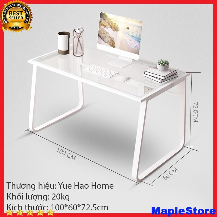 Bàn làm việc mặt kính cường lực, chân thép T155 KT 100*60*72,5 cm thiết kế hiện đại