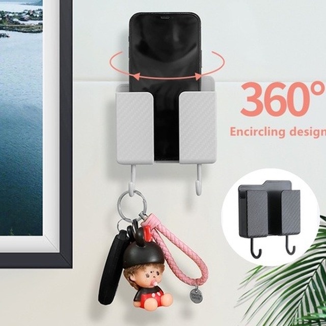 Giá đỡ điện thoại gắn tường đa chức năng có móc treo điều khiển từ xa sắp xếp gọn gàng tiện dụng