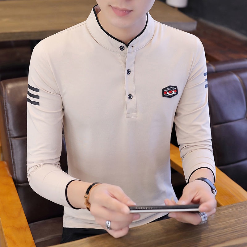 Áo Thun POLO 95% Cotton Tay Dài Dáng Ôm Thời Trang Mùa Thu Cho Nam