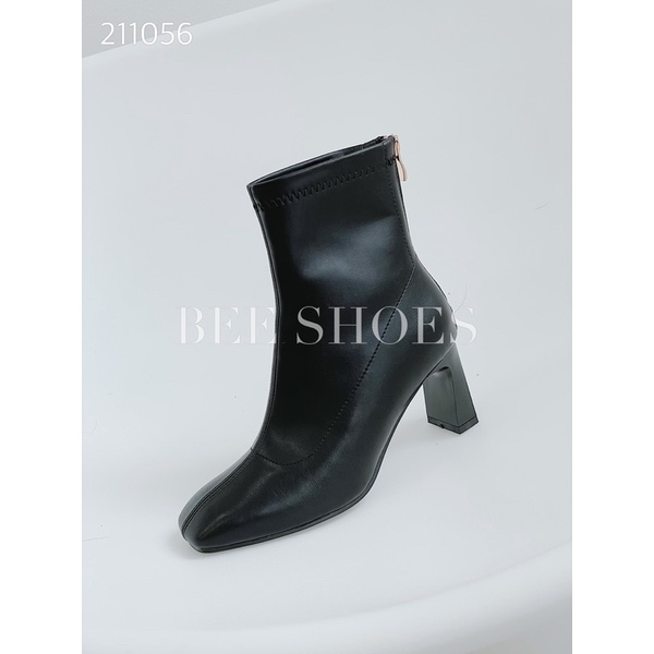 BEESHOES - BOOT NỮ DA MỀM MŨI VUÔNG - BOOT NỮ ĐẾ TRỤ CAO 7CM  CÓ SẴN MÀU ĐEN - KEM 211056