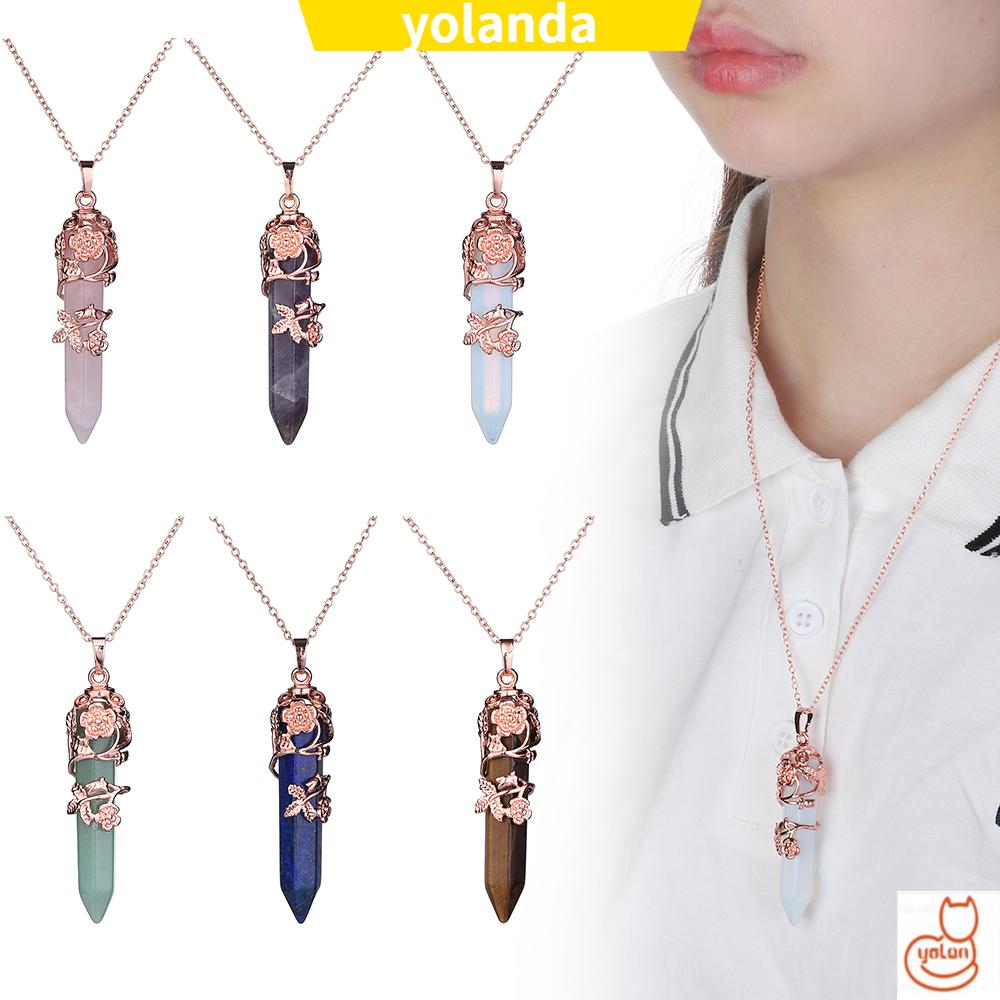 ☆Yola☆ Vòng cổ Mặt Đá Thạch Anh Tự Nhiên Hình Lục Giác Thời Trang Cho Nữ