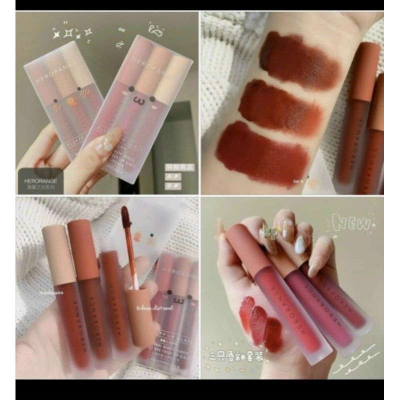 Set 3 Cây Son kem Lì Herorange Fluffy Lip Glaze chất son siêu mịn | Thế Giới Skin Care