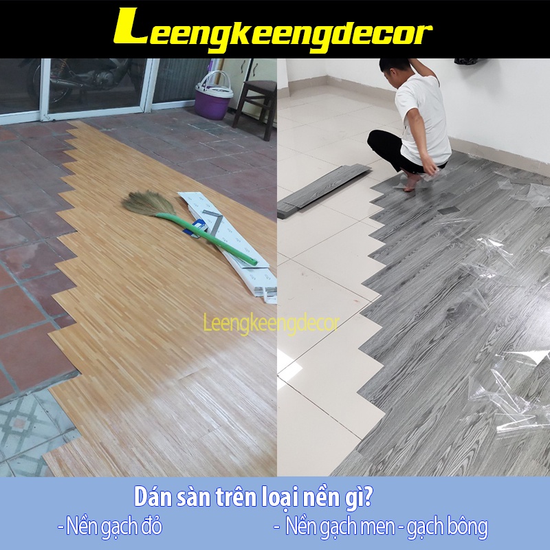 Miếng dán nền giả gỗ sẵn keo tự dính hàng loại 1 nhựa nguyên sinh mã 05 màu nâu xám