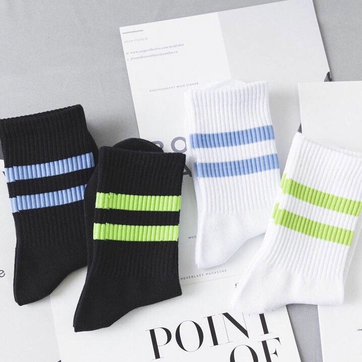 Tất cao cổ nam nữ nhiều màu thể thao trắng đen co dãn thấm hút mồ hôi