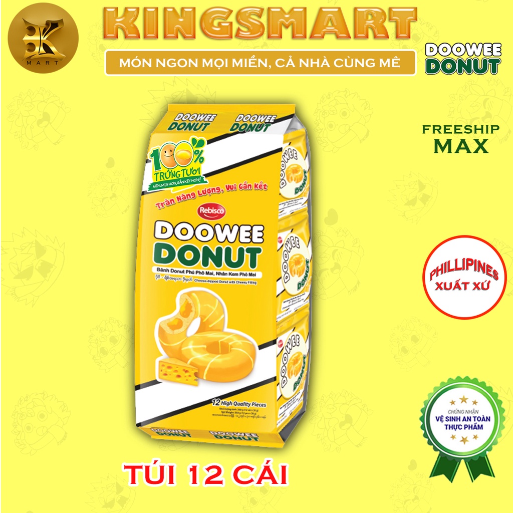 [HOT] Bánh Doowee Donut phủ phô mai nhân kem phô mai tan chảy - Donut đóng gói đầu tiên tại Việt Nam – Tui 12 bánh - Chí