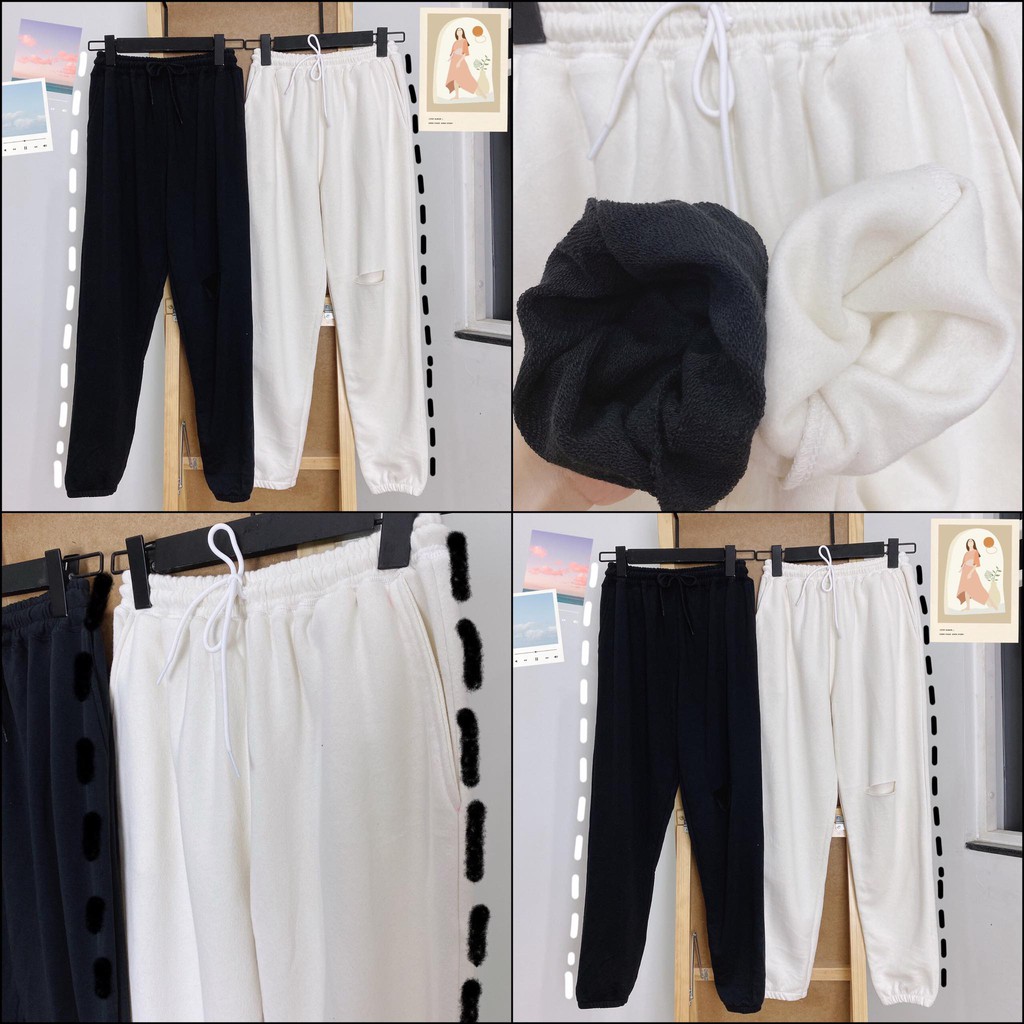 [sale] Jogger nỉ trơn rách freesize dưới 50kg