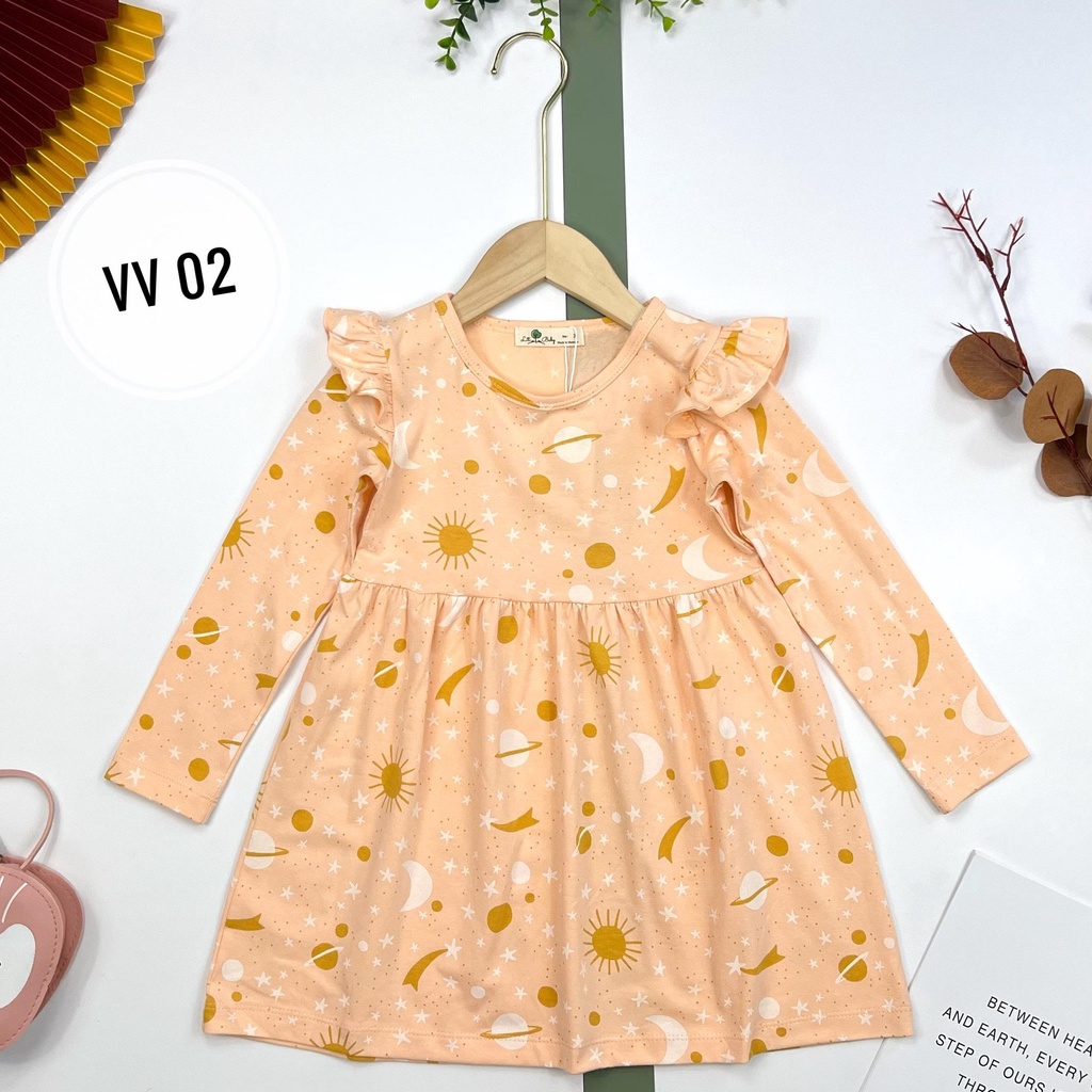 Váy cotton thu đông LITIBABY dài tay viền