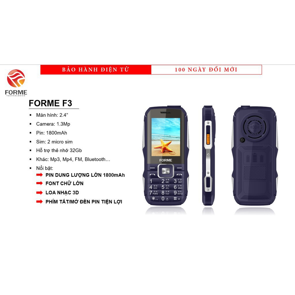 Điện thoại 2 sim FORME F3 pin khủng giá rẻ