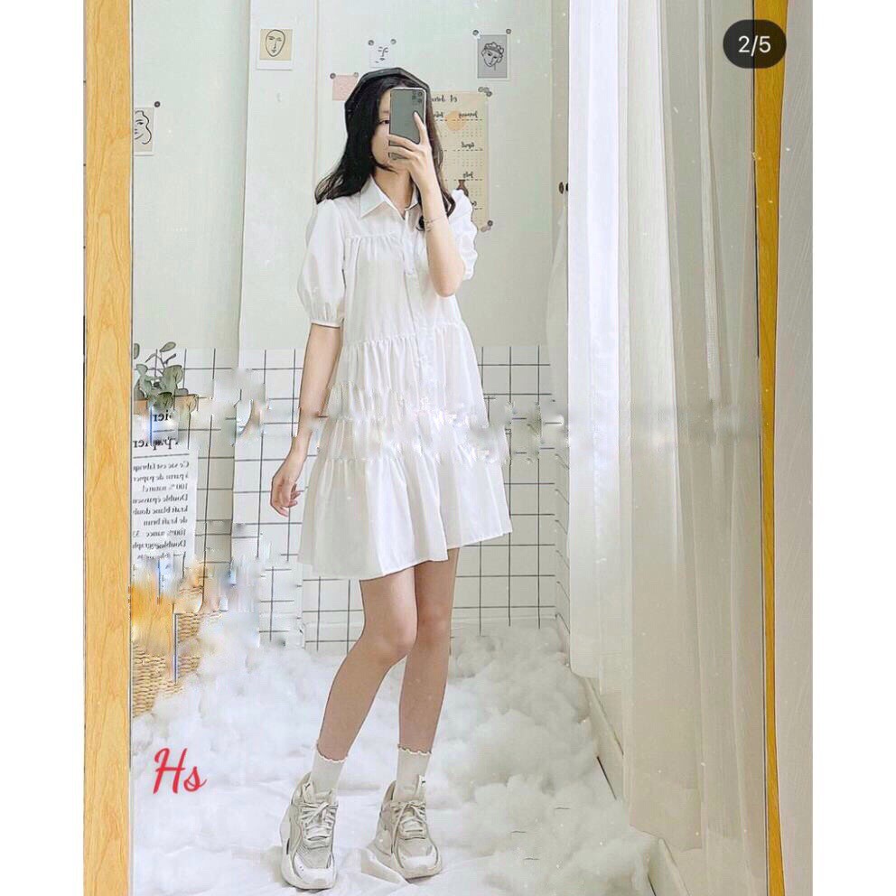 Đầm Sơ Mi Trắng Nữ Cộc Tay, 🌹KemVintage<FREESHIP>🌹, Váy Babydoll Nữ Tay Lỡ Dáng Lửng, Đầm Sơ Mi Đuôi Cá Màu Trắng