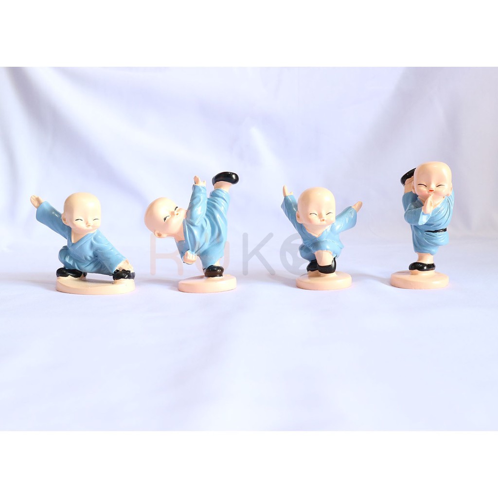 Bộ 4 tượng chú tiểu múa kungfu siêu dễ thương cho xe hơi, ô tô