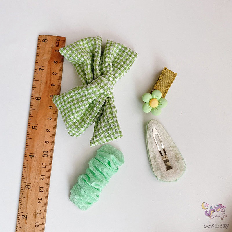Set 4 Kẹp Tóc Hình Nơ In Hoa Nhiều Màu Sắc Phong Cách Hàn Quốc Cho Bé Gái