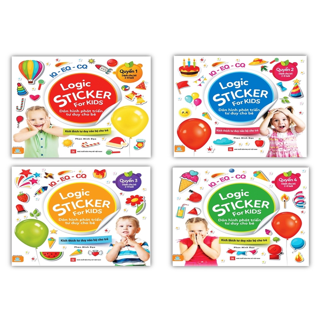 Sách - Combo 4 cuốn Logic sticker for kids dành cho bé từ 2 - 8 tuổi