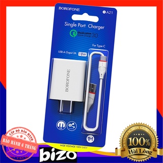 🔥 sạc siêu nhanh🔥 bộ sạc nhanh borofone ba21 18w qc3.0 củ sạc nhanh, cáp sạc c, miro, ip