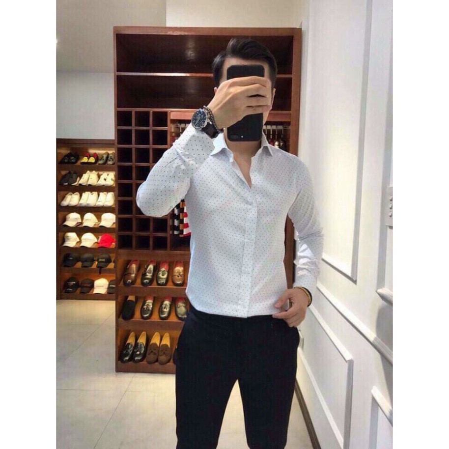 Áo sơ mi nam dài tay cao cấp Họa tiết chấm bi Hàng Xuất , chất cotton phong cách lịch lãm công sở | BigBuy360 - bigbuy360.vn