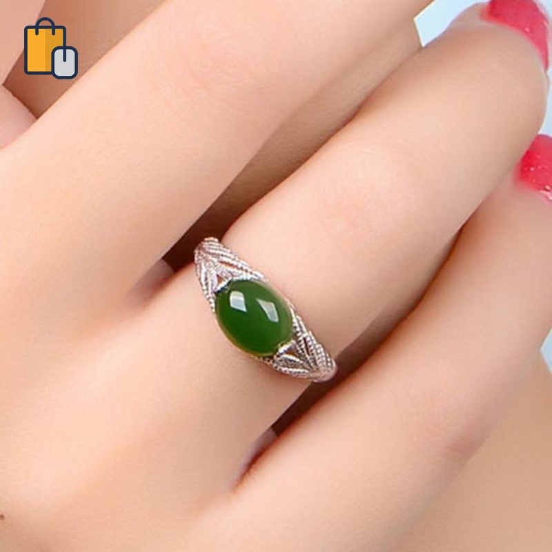 Nhẫn Mạ Bạc Đính Ngọc Lục Bảo Phong Cách Nhật Hàn Xinh Xắn