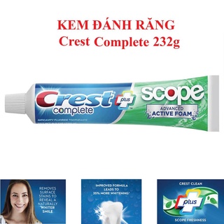 Kem Đánh Răng Crest Complete Whitening Plus Scope Advanced Active Foam 232g