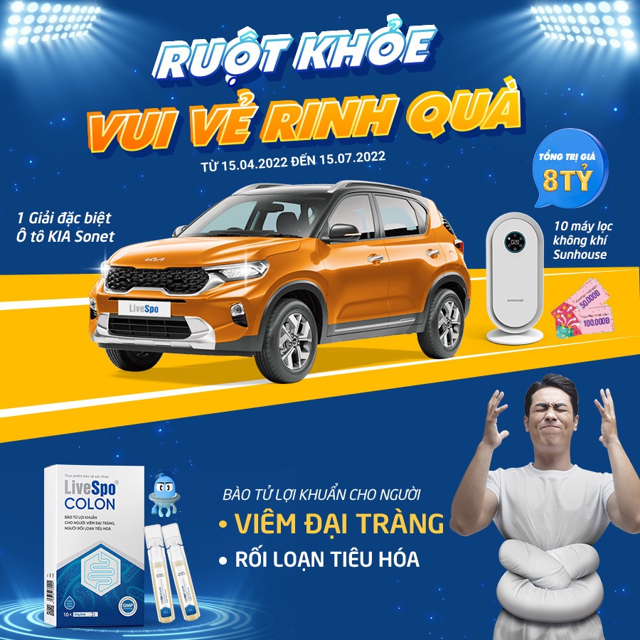 Men vi sinh LiveSpo Colon 30 tỷ bào tử lợi khuẩn cho người viêm đại tràng, táo bón tiêu chảy (Hộp 10 ống x 5ml)