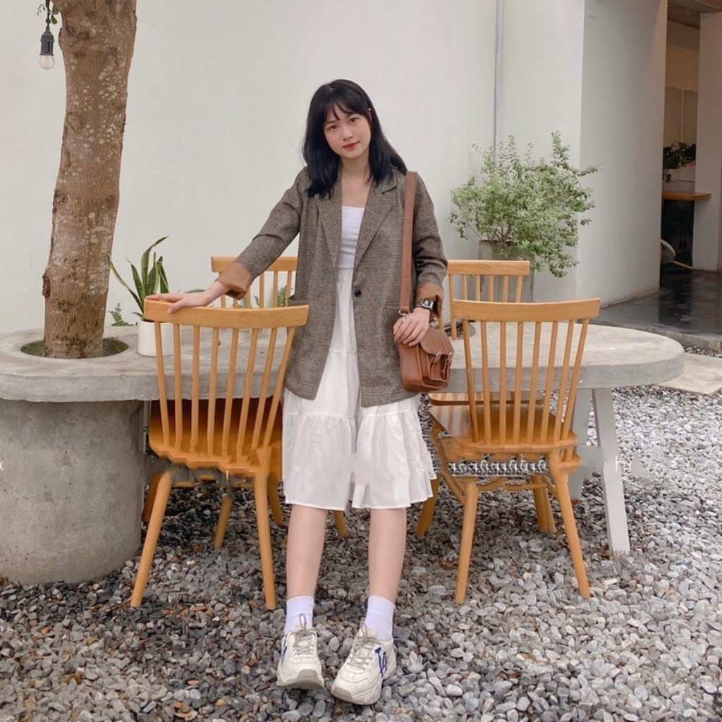 Áo Blazer nữ 2 lớp dài tay Hàn Quốc, Áo Vest dạ kẻ caro khoác ngoài đẹp | BigBuy360 - bigbuy360.vn