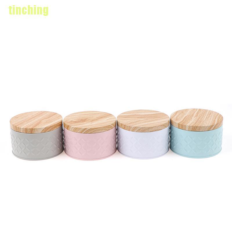Hộp Đựng Kẹo / Nến Hình Tròn Bằng Sắt Có Nắp Gỗ Diy