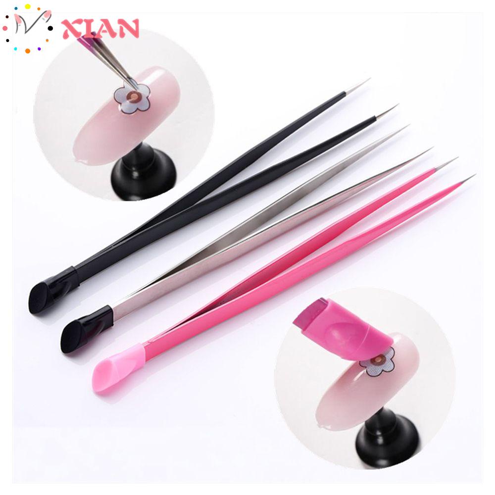 [Hàng mới về] Nhíp làm móng chuyên nghiệp 2 trong 1 đầu silicone đầu thẳng bằng thép không gỉ 3 màu sắc tùy chọn