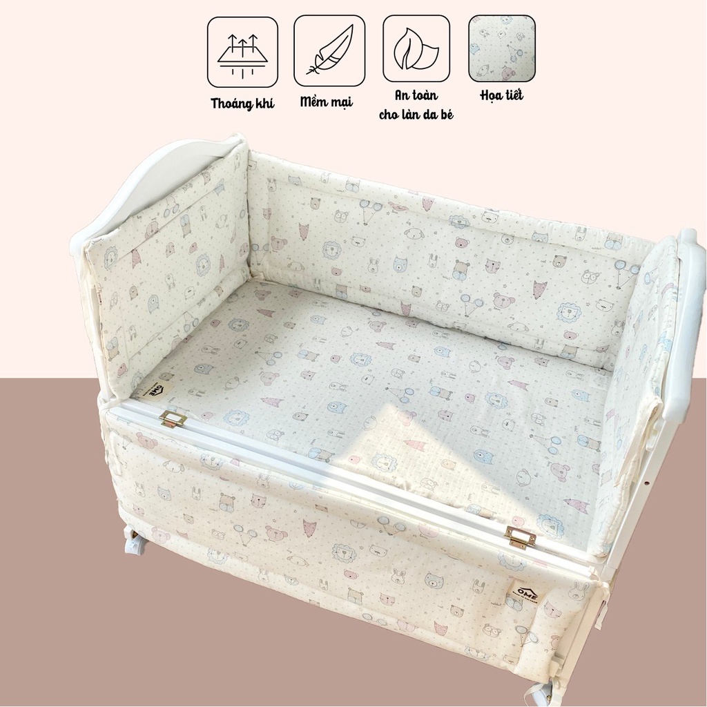 Bộ quây cũi vải kèm ga bọc đệm Ome cho bé đa dạng kích thước, màu sắc sử dụng cho mọi loại cũi | Quây cũi vải cho bé