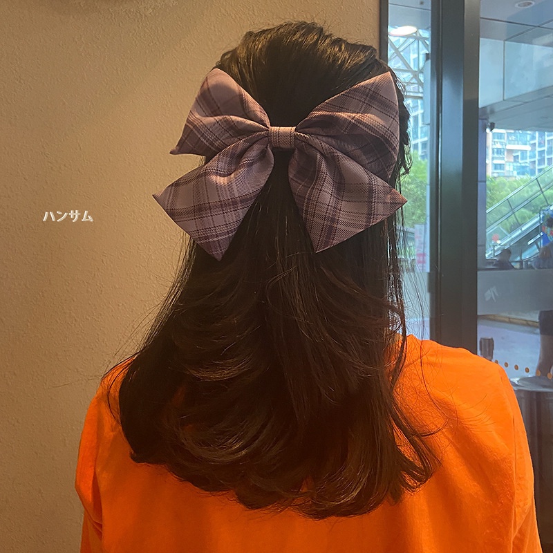 Kẹp Tóc Nơ Cỡ Lớn In Họa Tiết Kẻ Ô Thời Trang Cổ Điển Cho Nữ