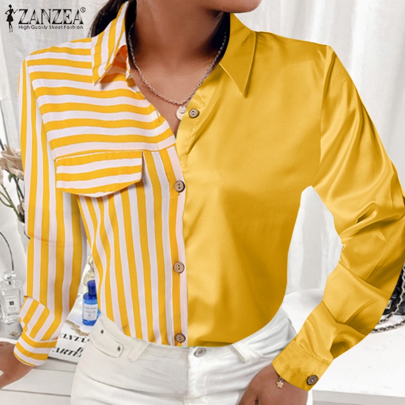 Áo sơ mi dài tay ZANZEA họa tiết kẻ sọc thời trang