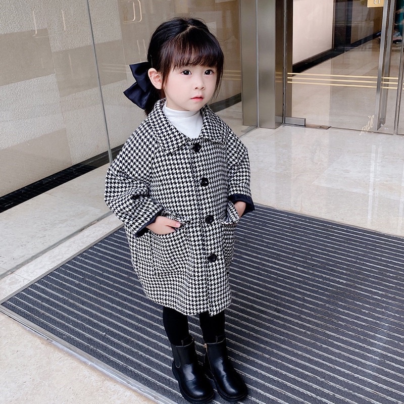 Áo khoác dạ Tweed kẻ đen trắng classic cho bé trai bé gái