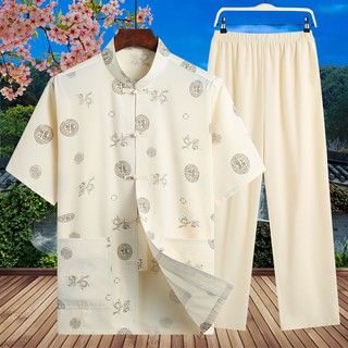 ✈New Tang suit nam giới trung niên và cao tuổi quần áo mùa hè ngắn tay, giới, trang phục dân gian Quốc, của cha,