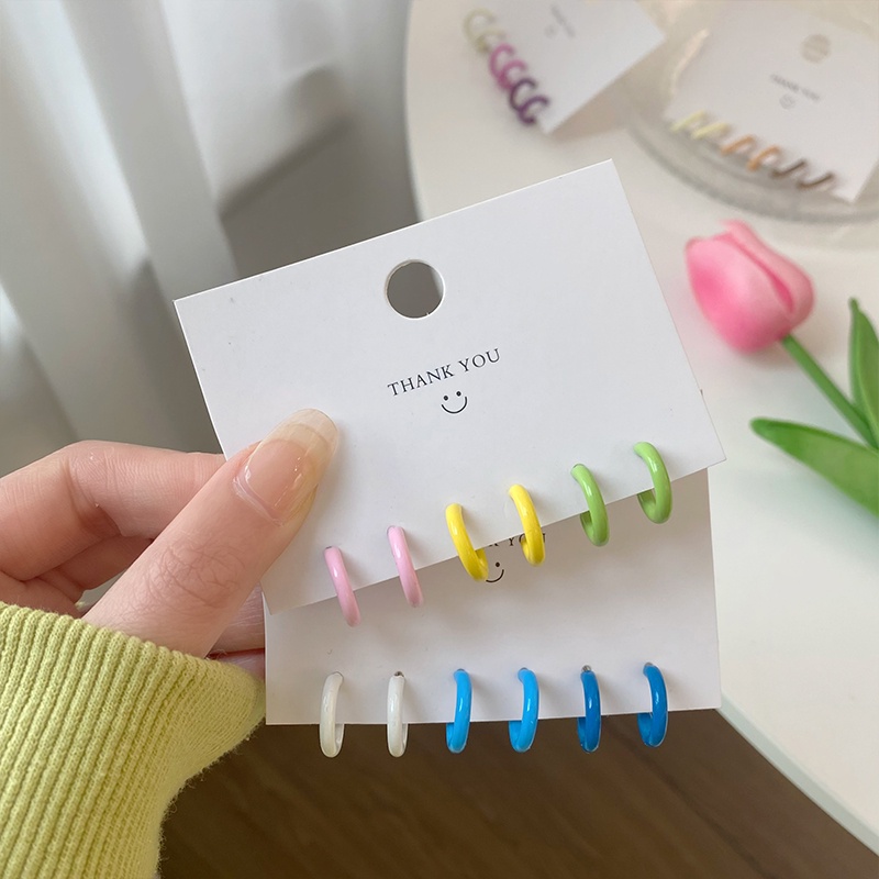 Set 6 Khuyên Tai Bạc S925 Dạng Vòng Màu Sắc Ngọt Ngào Cho Nữ