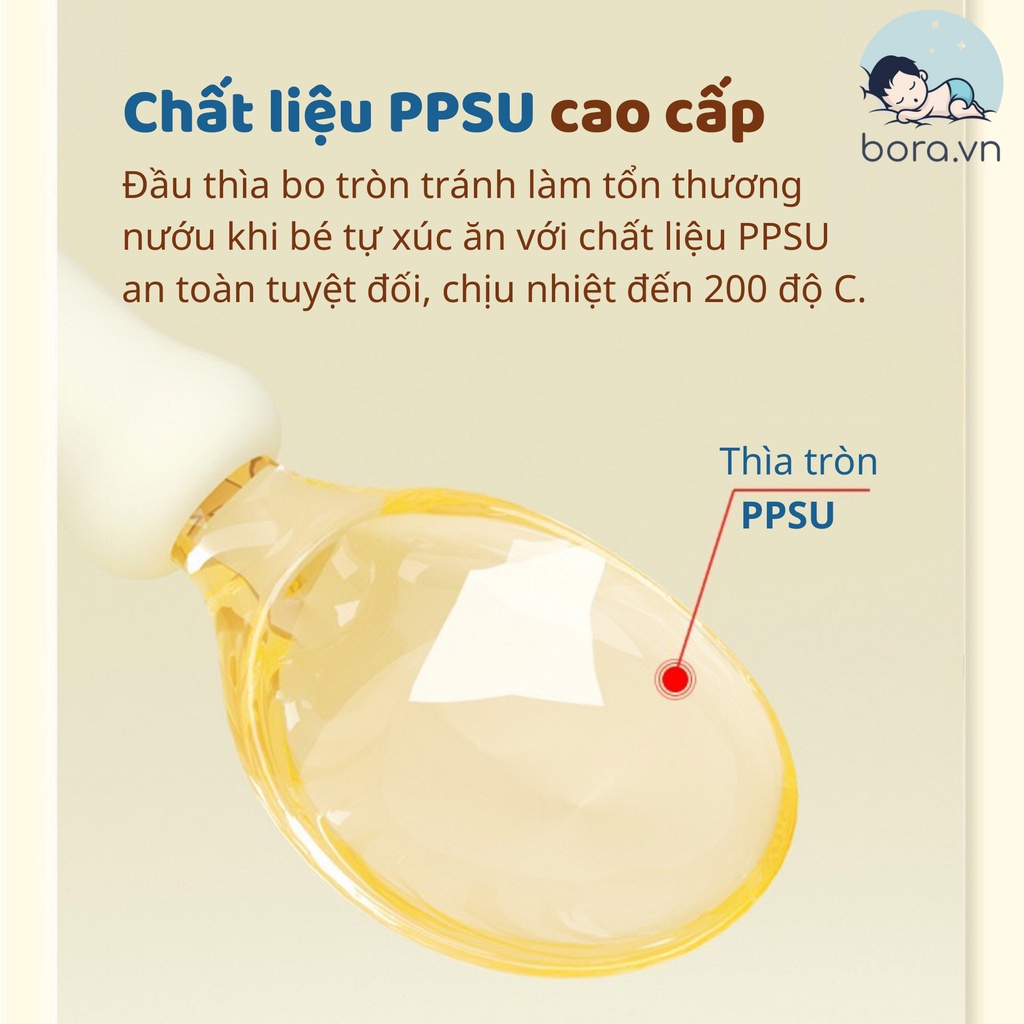 Thìa dĩa tập xúc PPSU cho bé, có thể uốn cong, kèm hộp đựng