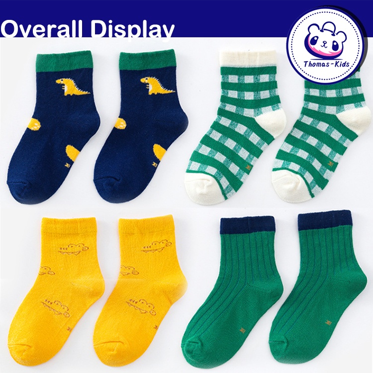 Set 5 Đôi Vớ Cotton Thấm Hút Mồ Hôi Thoáng Khí Họa Tiết Khủng Long Dành Cho Bé Trai 1-12 Tuổi