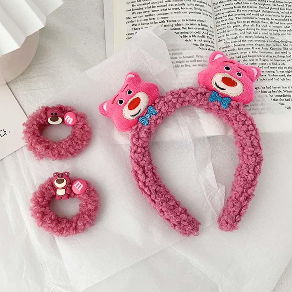 Kẹp Tóc Vải Lông Cừu Đính Hình Gấu Dâu Tây Hoạt Hình 15H Phong Cách Hàn Quốc Ngọt Ngào