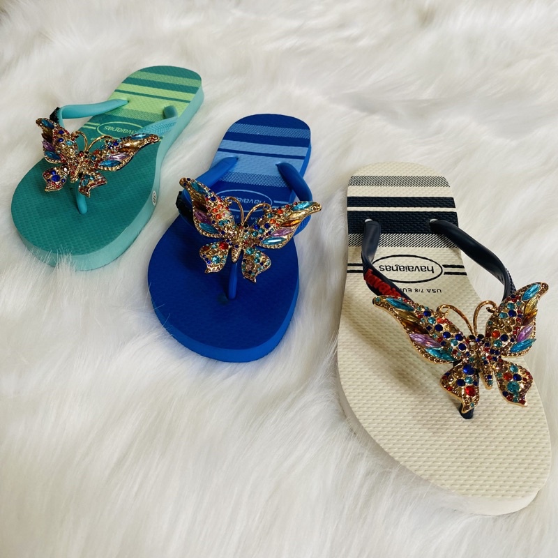 Dép kẹp Havaianas nữ đính đá charm bướm thật hàng siêu xịn loại 1 chất lượng cao đủ màu