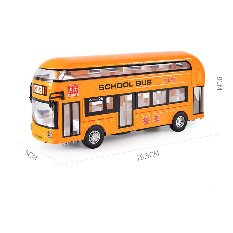 Simulation double-layer school bus color box pull back sound and light alloy car model children's toy