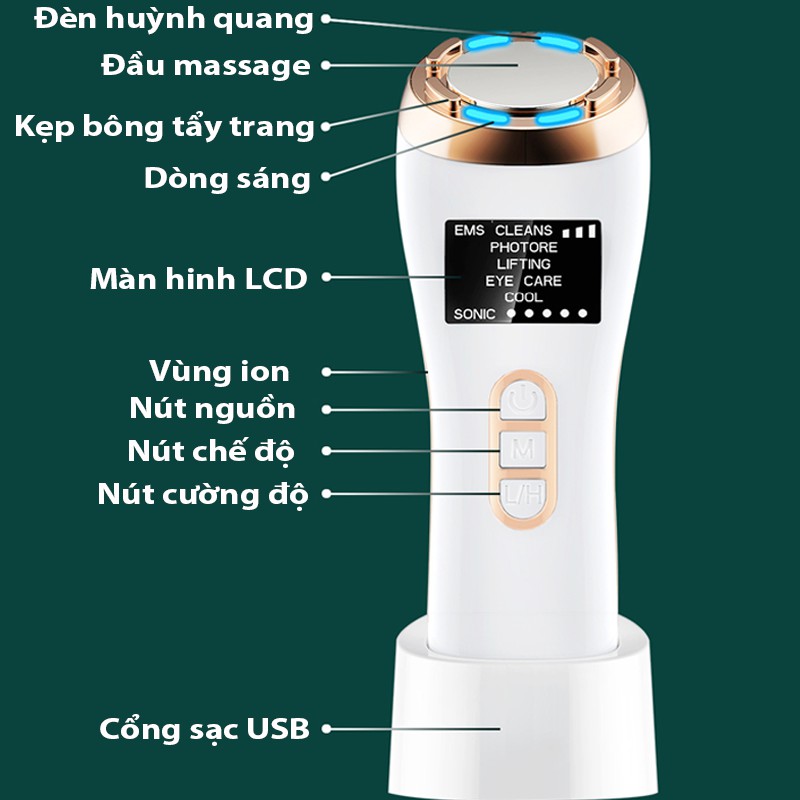 Máy làm sạch da nóng lạnh đa năng - Thiết bị làm sạch da bằng ánh sáng màu RF - Thiết bị nâng cơ và làm căng da mặt