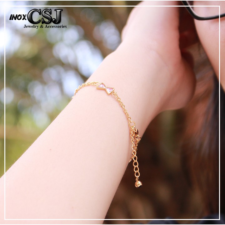 Lắc tay hình nơ gắn đá hồng cực xinh