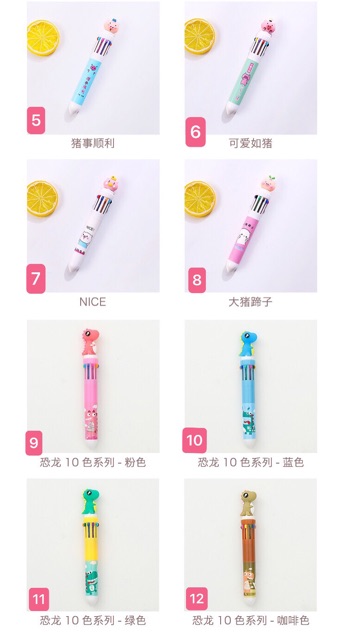 Bút 10 màu Zanmoo color hình ngựa Unicorn, khủng long, lợn.