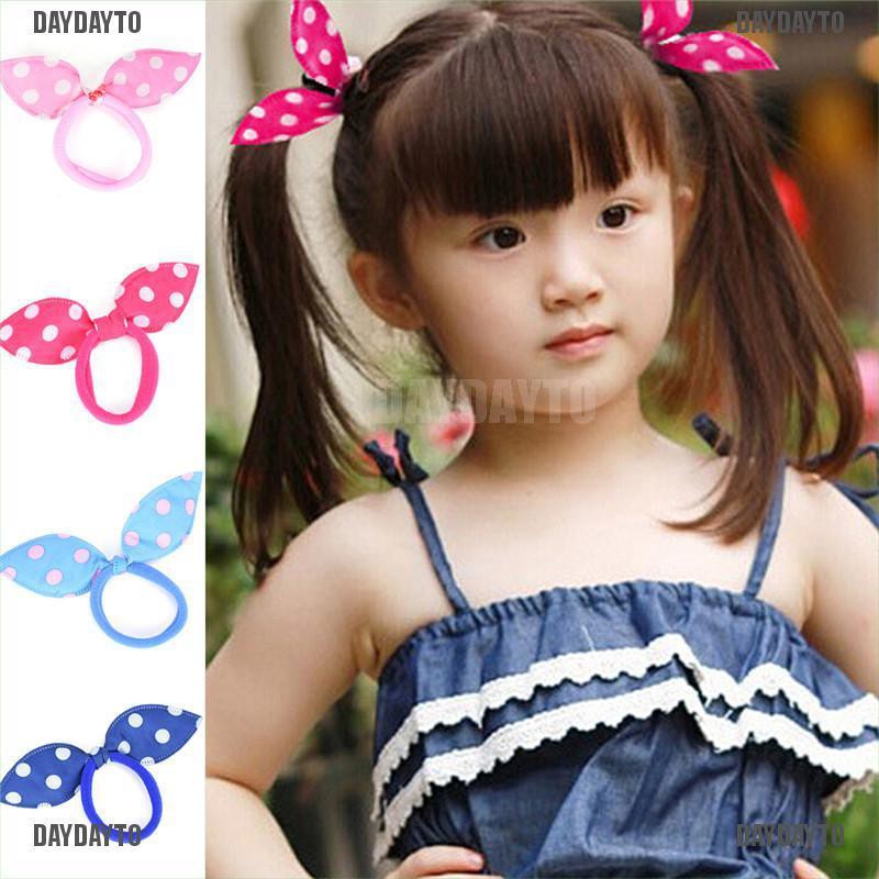 Bộ 20 Dây Cột Tóc Tai Thỏ Họa Tiết Chấm Bi Xinh Xắn Giá Đỡ