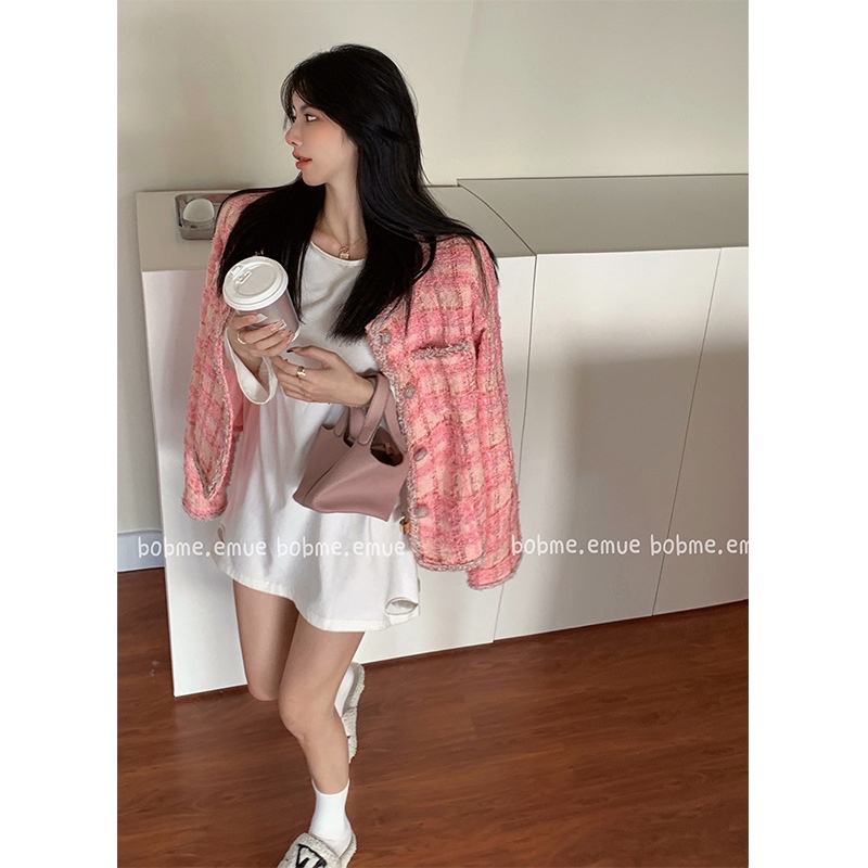 Áo khoác dạ tweed dễ thương, áo khoác nữ có video ảnh thật phia sau