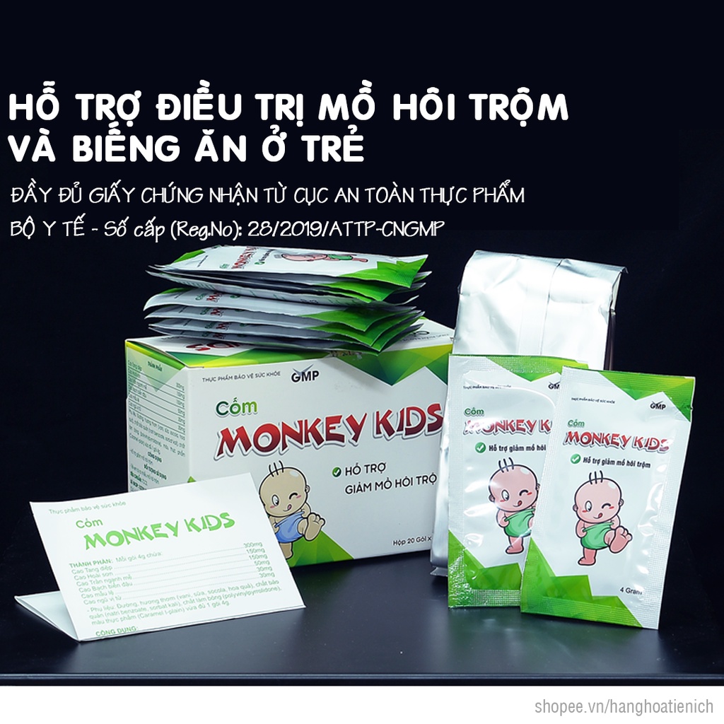 Hỗ trợ chống Mồ Hôi Trộm cho bé-Cốm MONKEY KIDS (Đầy đủ giấy chứng nhận từ CỤC AN TOÀN THỰC PHẨM-BỘ Y TẾ)