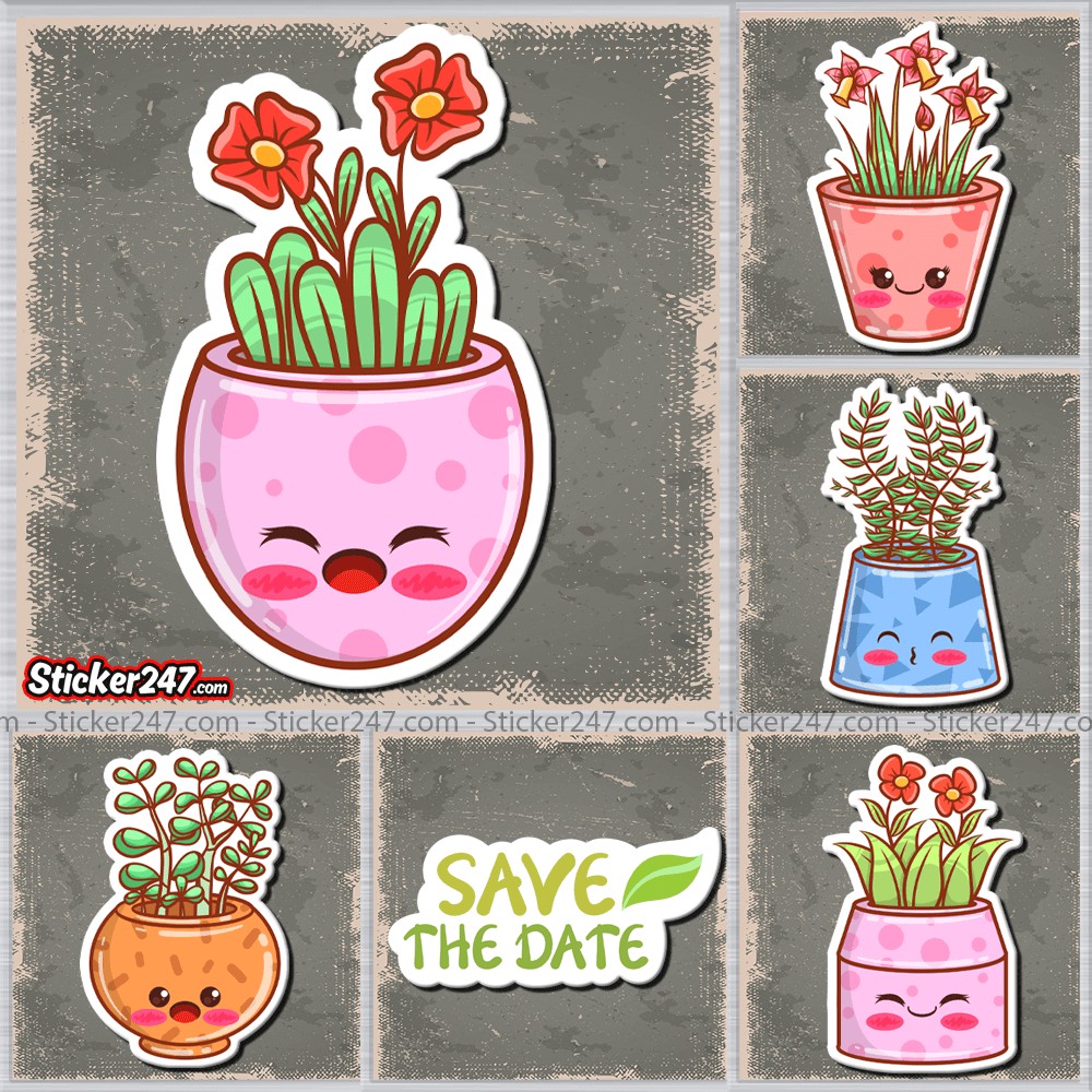 Sticker Chậu Hoa, Lá Kawaii 𝑭𝒓𝒆𝒆𝒔𝒉𝒊𝒑 chống nước, dán laptop, điện thoại, đàn, mũ bảo hiểm, vali, ipad