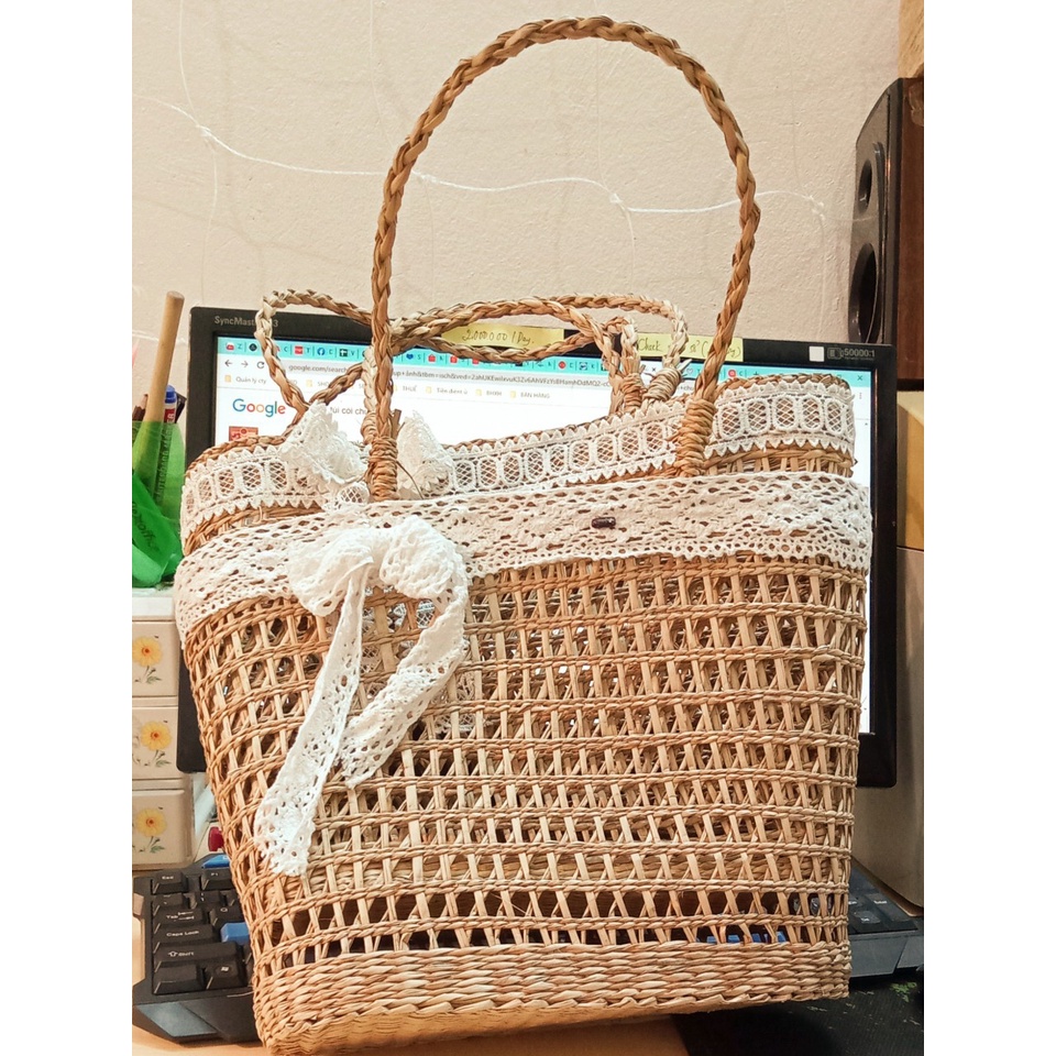 Túi Cói/giỏ cói VINTAGE Phụ Kiện CHỤP ẢNH, Đi Du Lịch, ĐI BIỂN, giỏ cắm Hoa